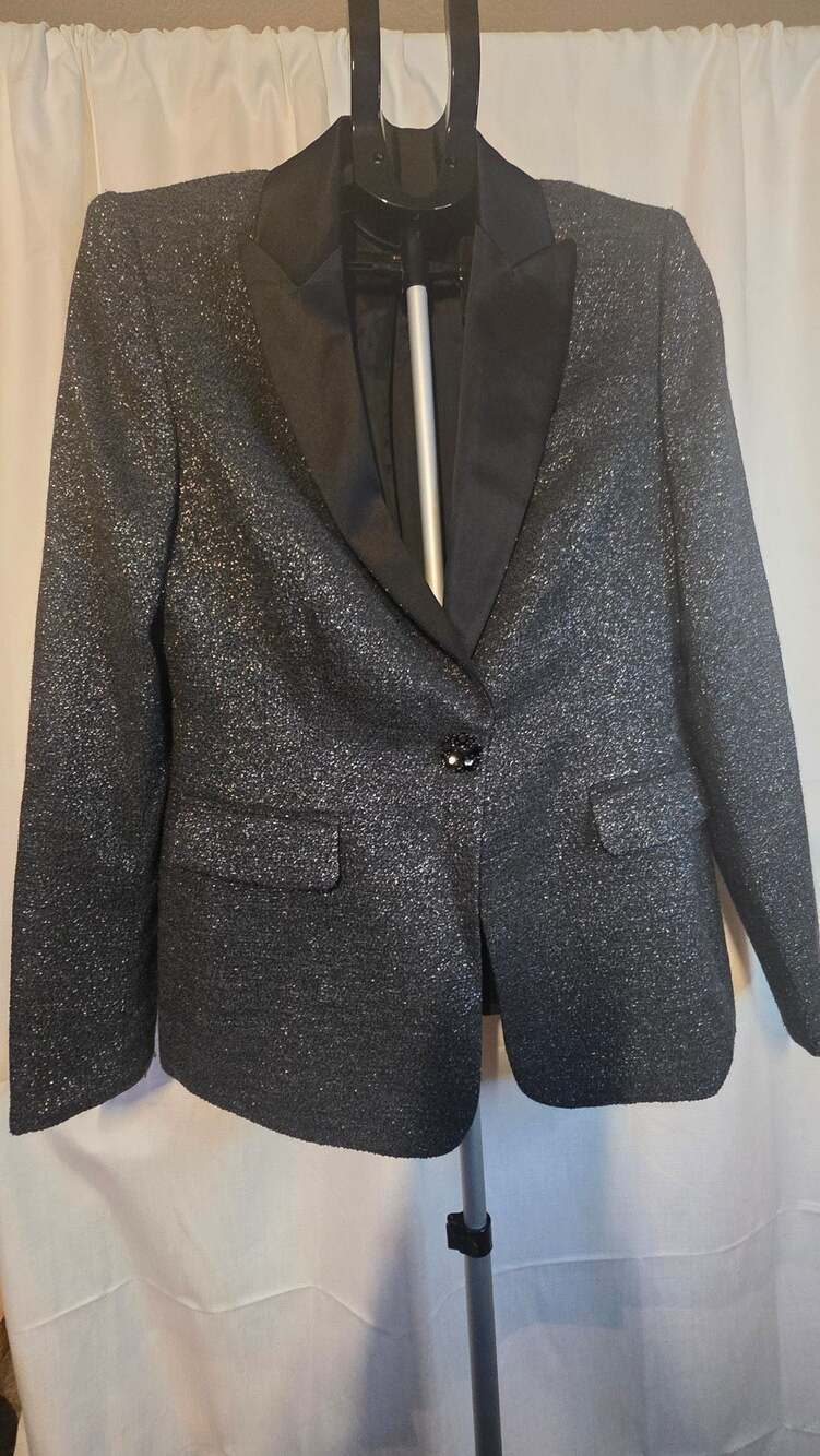 Escada Bacony Anthracite Glitter Tuxedo Blazer Jacket Size 40